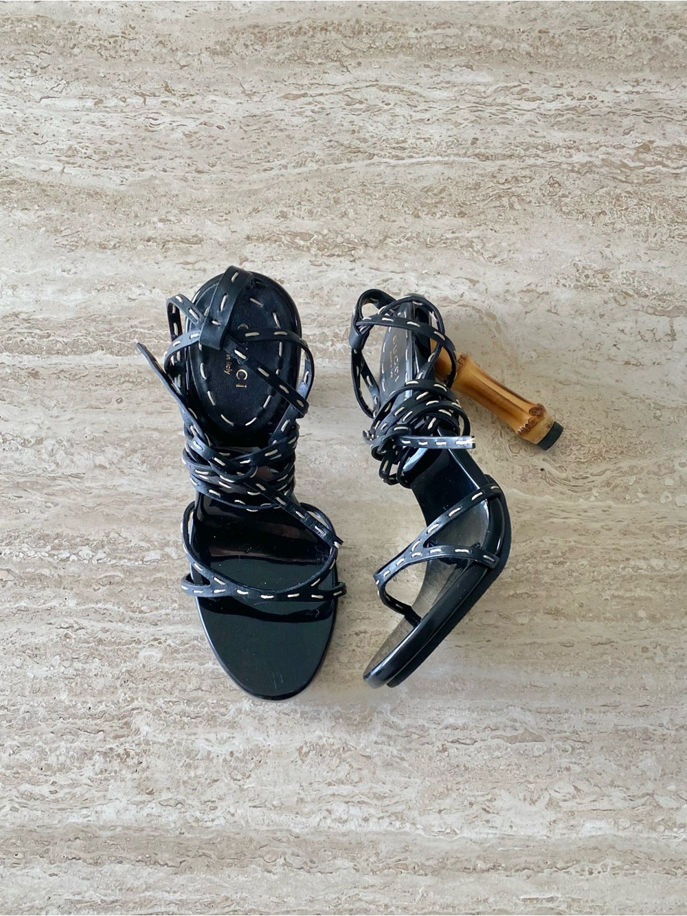 Vintage Gucci Tom Ford-era Ankle Wrap Bamboo Heel Sandals